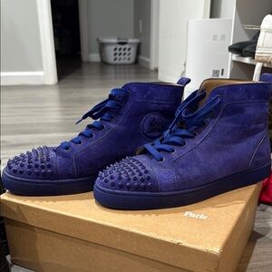 Blue Suede High-Top Sneakers with Studs
